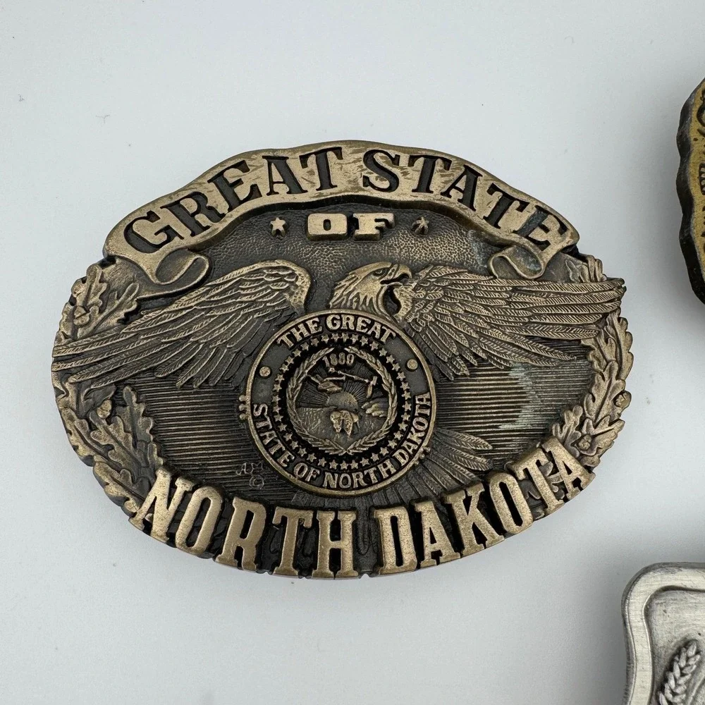 Vintage North Dakota Belt‎ Buckle 3PC Lot